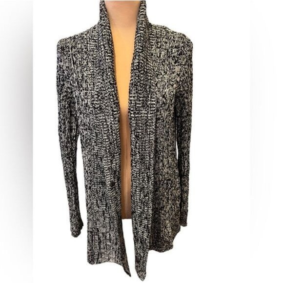 Anthropologie Long Oversized Knit Cardigan Black White Relaxed Fit Size Small - Picture 1 of 9